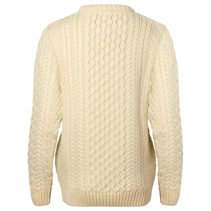 Cream ecru British merino wool cable knit fishermans sailors jumper genuine replica reverse side
